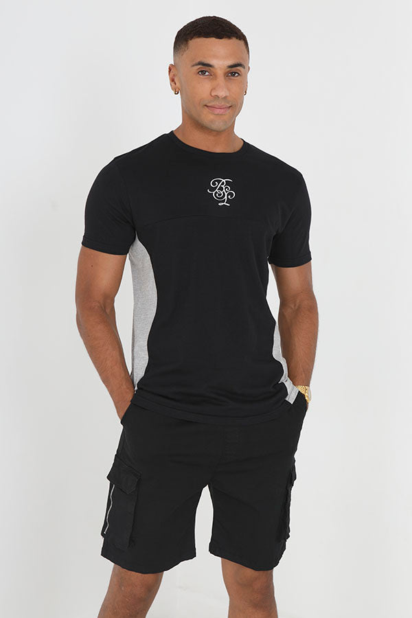 Contrast Side Panel Rubber Print Detail T Shirt