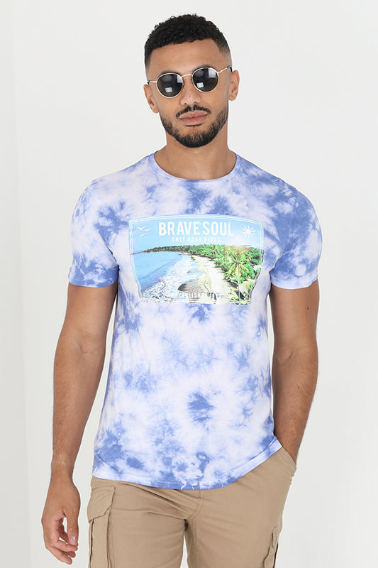 Tie Dye Beach Print Crew Neck Tee Shirt