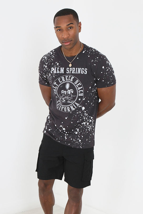 Charcoal Paint Splat And Graphic Print T Shirt
