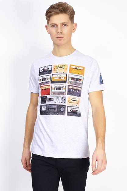 Crew Neck T-Shirt All Over Photographic Discharge Print To Front Chest