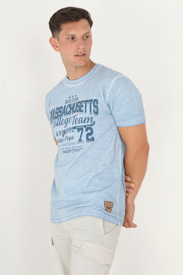 Massachusetts Chest Print Crew Neck T-Shir