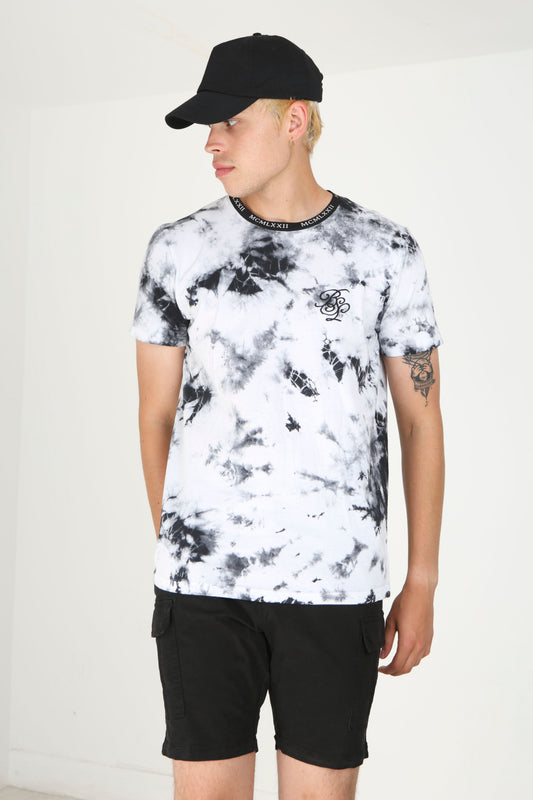 All Over Tie Dye Collar Print Detail T-Shirt