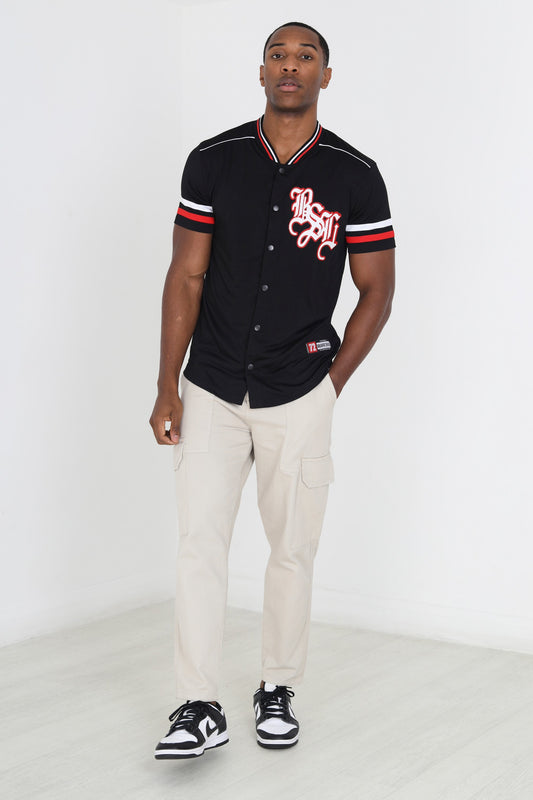 Snap Button Short Sleeve Ribbed Baseball Tee