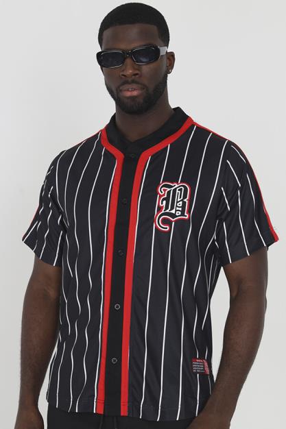 Striped Baseball Button Through Short Sleeve Tee
