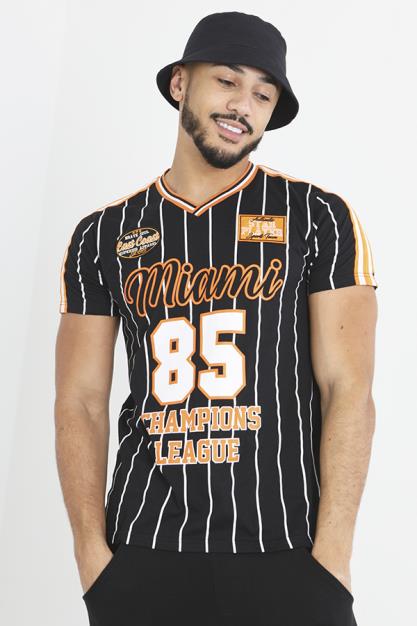 V Neck Baseball Jersey All Over Stripe Print