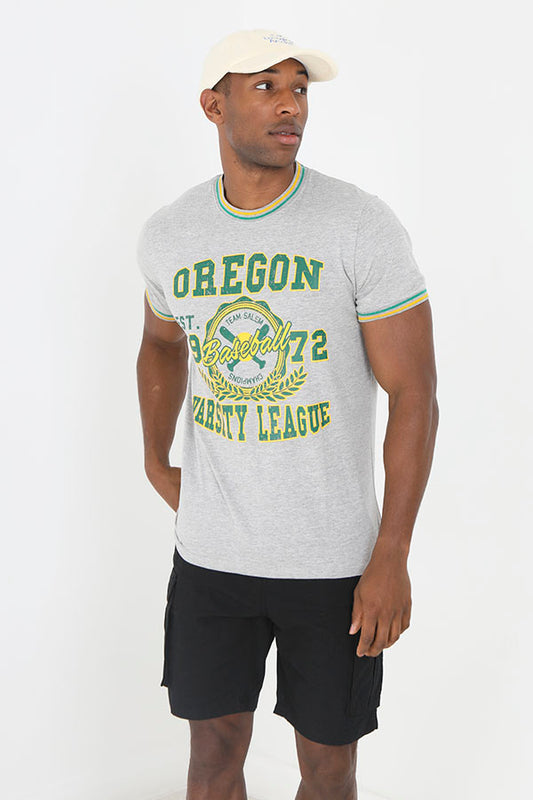 Crew Neck Slogan Printed Short Sleeve T-Shirt