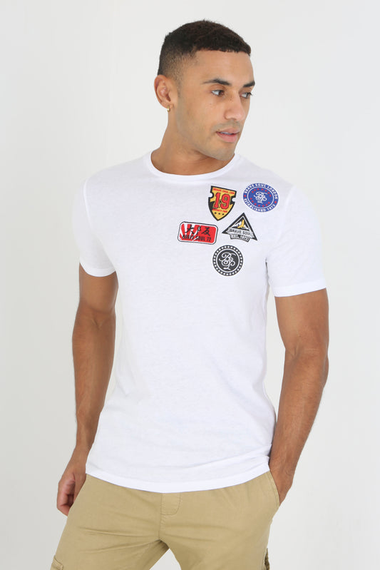 Multi Badge Detail Short Sleeve T Shirt