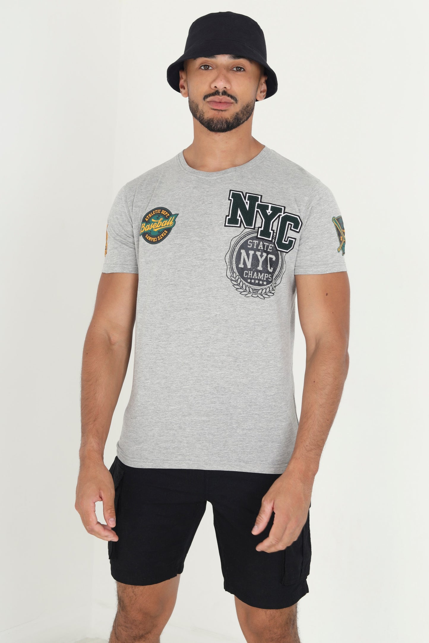 Crew Neck Short Sleeve Chest & Side Hem Print T-Shirt