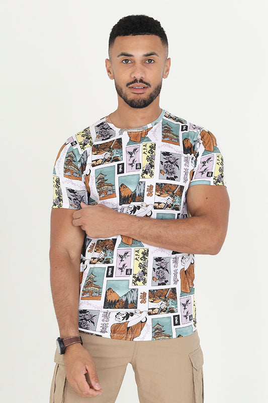 Japanese Collage Print Crew Neck T-Shirt