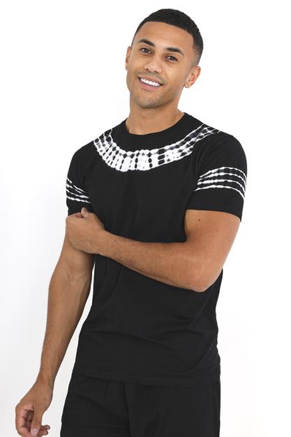 Jet Black Bleaching Design Crew Neck T-Shirt