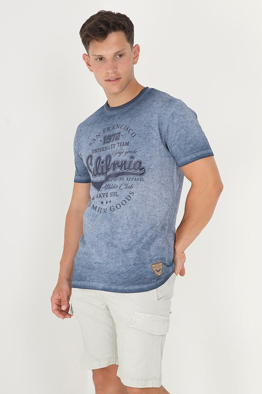 Oil Wash Crew Neck California Print T Shirt