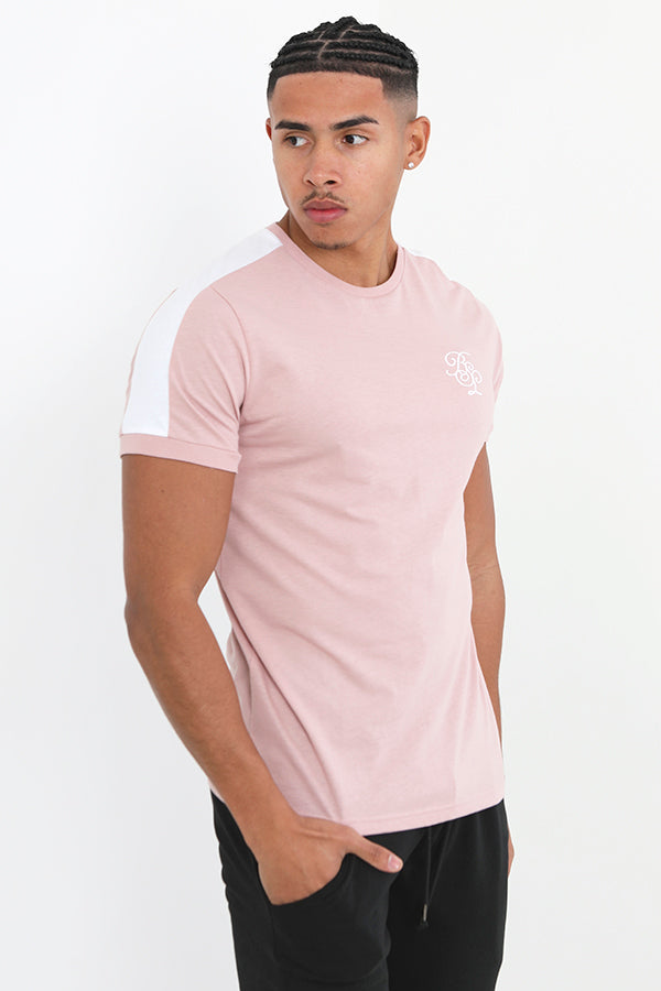 Contrast Sleeve Embroidered Crew Neck T Shirt