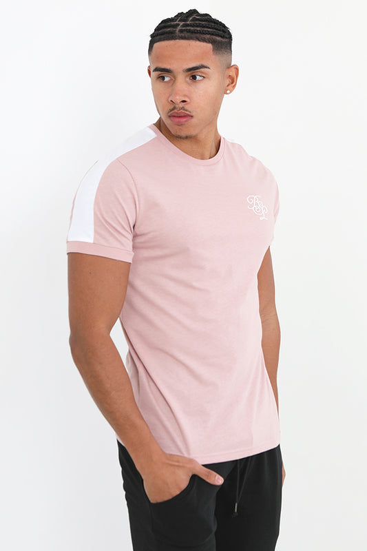Contrast Sleeve Embroidered Crew Neck T Shirt