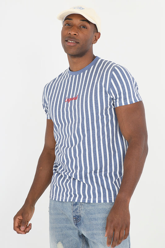 Embroidery Detail Striped Pigment Print Tee