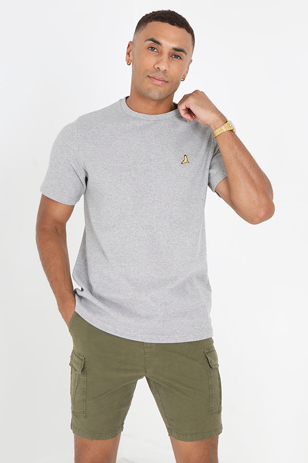 Short Sleeve Embroidered Waffle Crew Neck T-Shirt