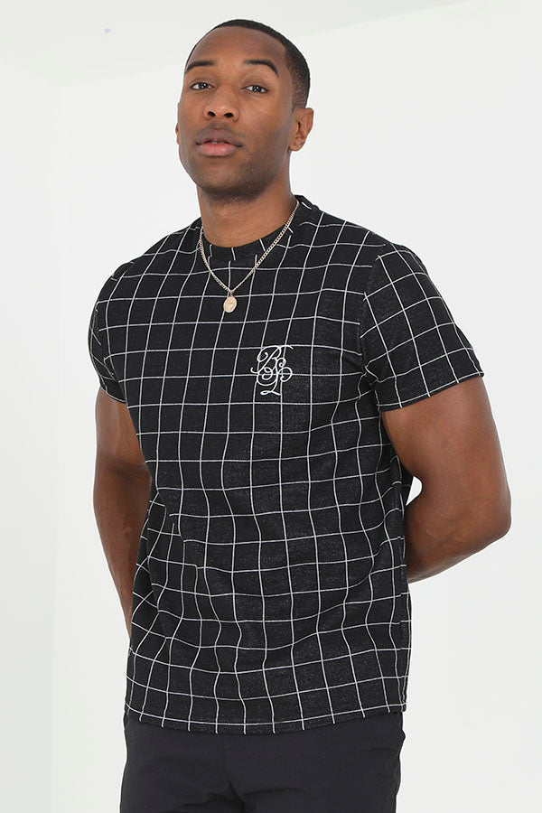 Black And White Jacquard Check Embroidered T-Shirt