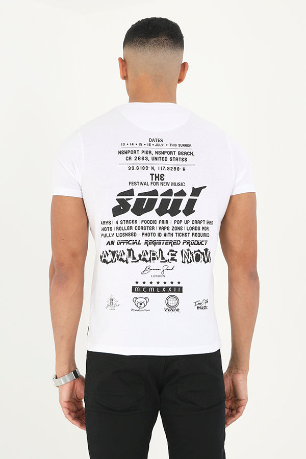 Full Back Print Badge Detail Crew Neck T-Shirt