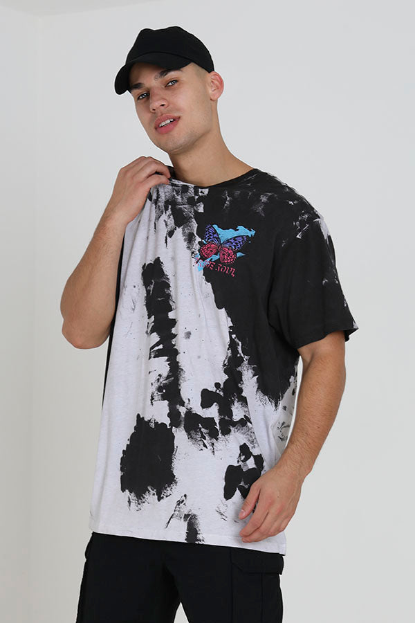 Acid Wash Printed Oversized Crew Neck T-Shirt