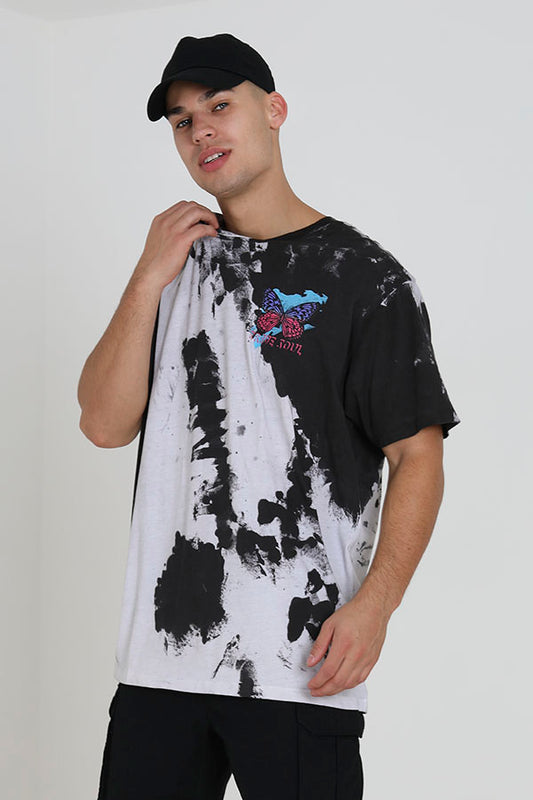 Acid Wash Printed Oversized Crew Neck T-Shirt