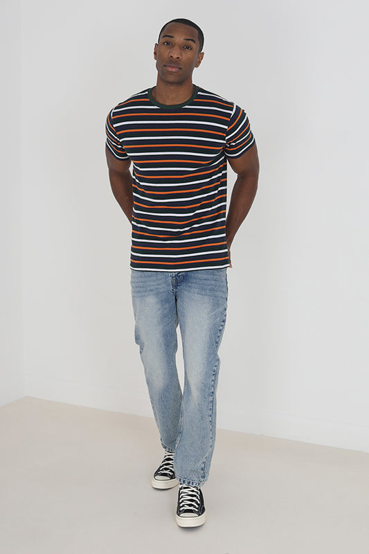 Multi Yarn Dyed Stripe Crew Neck Tee