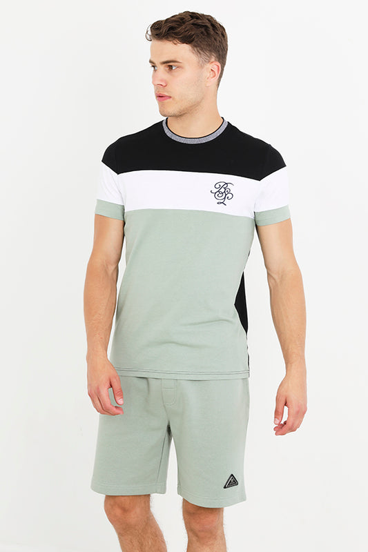 Contrast Colour Panel Detail Crew Neck T Shirt