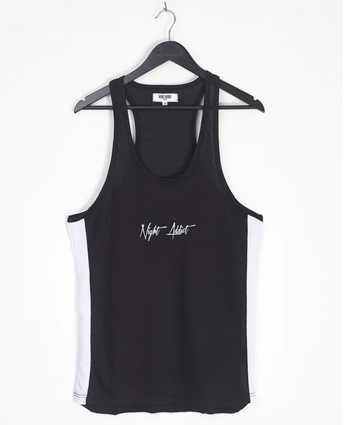 Mesh Vest With Chambray Embroidery White Contrast Side Seams