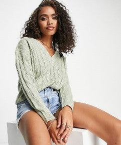Brave Soul Petite Martha Ribbed V-Neck Jumper
