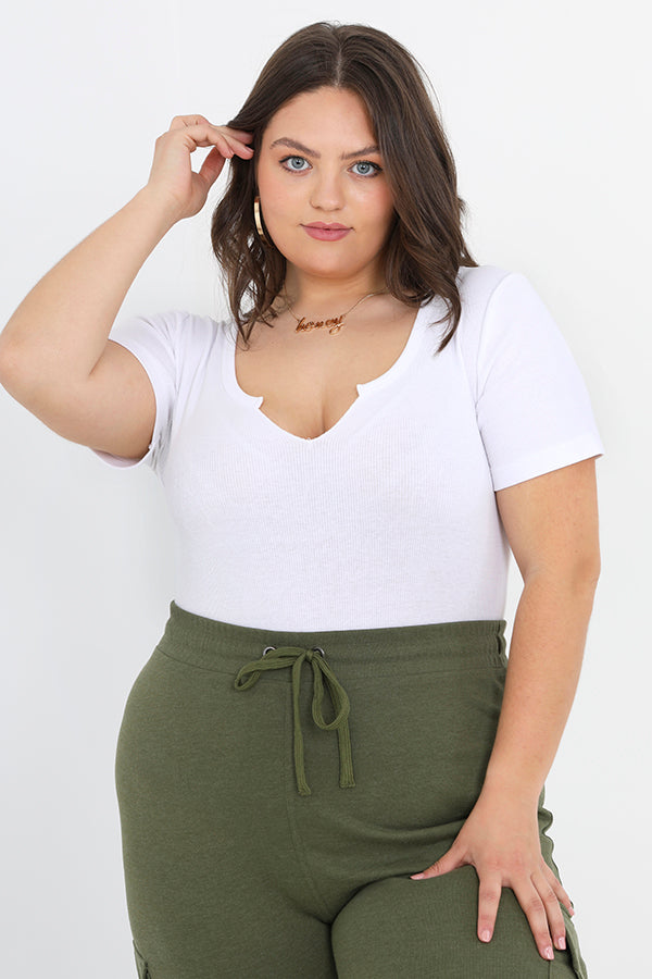 Plus Size Notch Neck T-Shirt Bodysuit