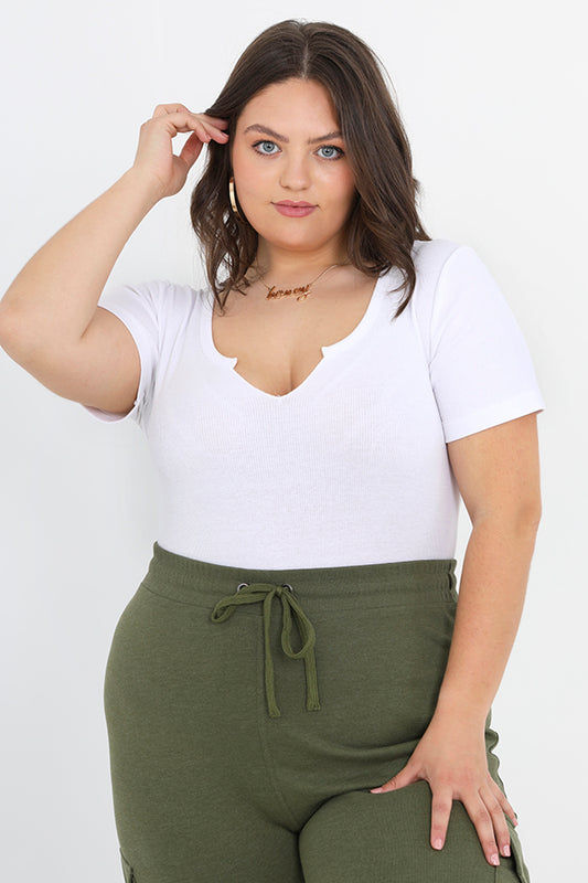 Plus Size Notch Neck T-Shirt Bodysuit