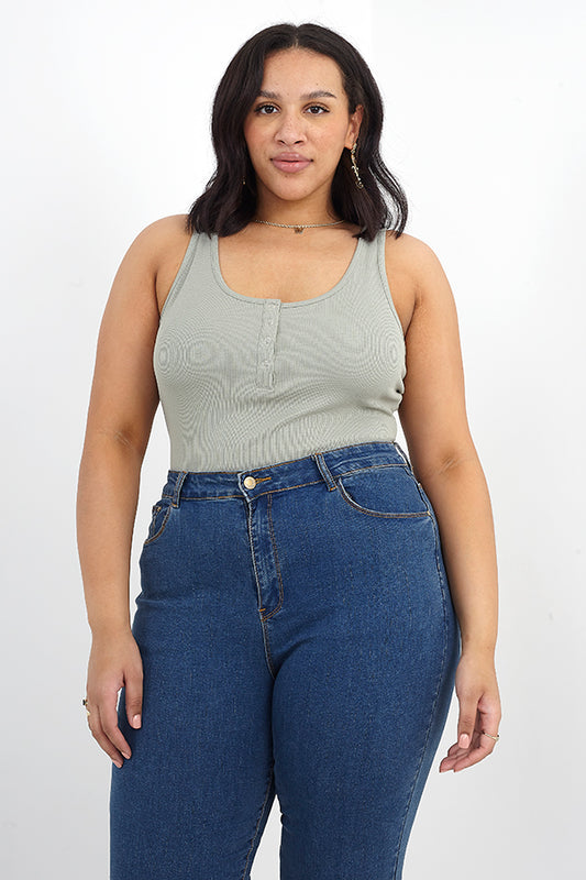 Plus Size Ribbed Scoop Neck Vest Top Bodysuit