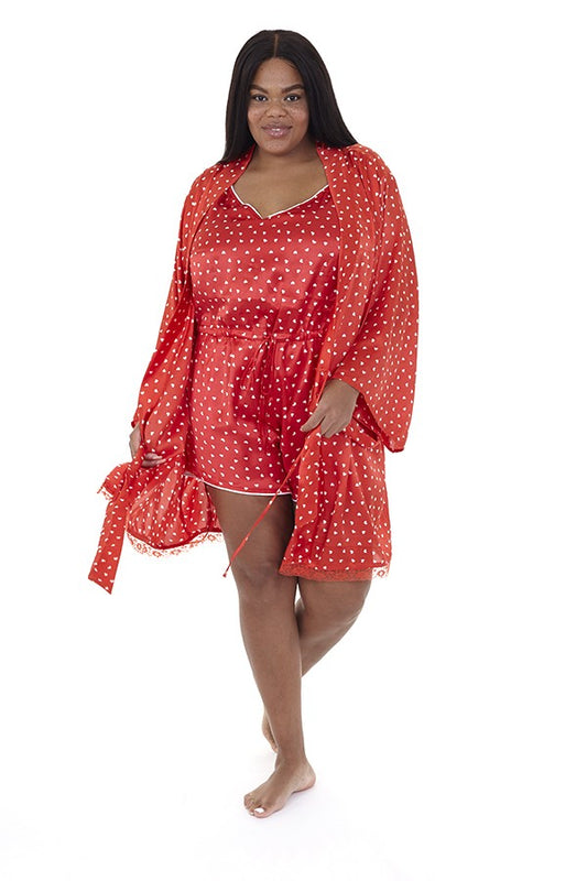 Plus Size Satin Heart Printed Kimono