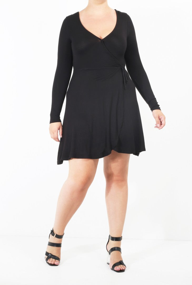 Swan Plus V-Neck Long Sleeve Wrap Dress