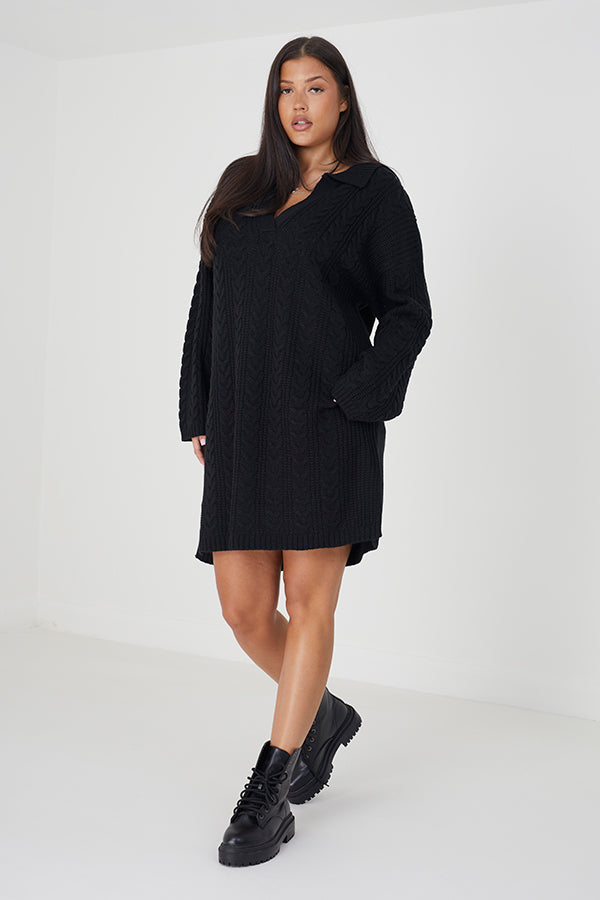 Plus Polo Neck Cable Dress