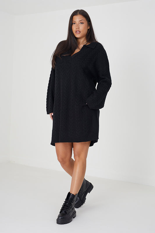 Plus Polo Neck Cable Dress