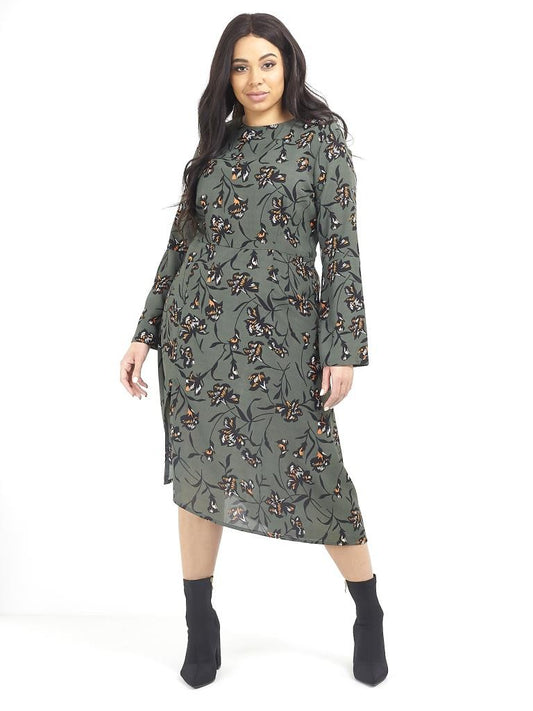 Plus Size Asymmetric Hem Floral Print Dress