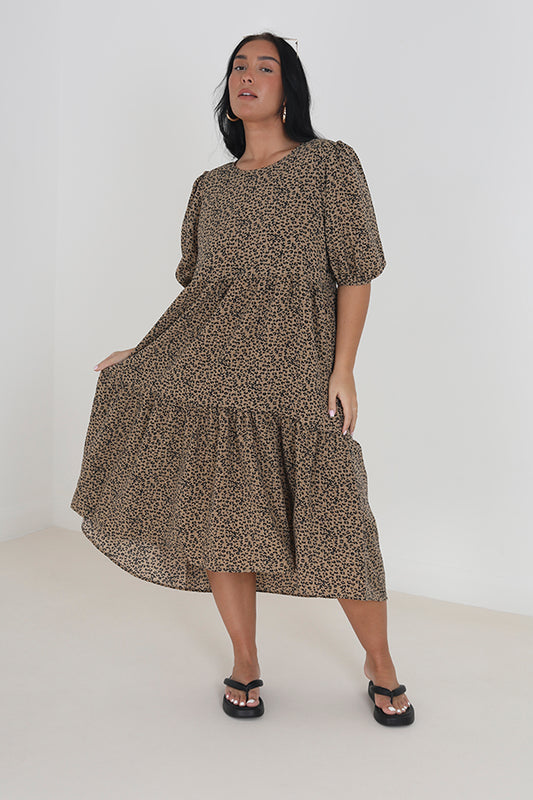 Plus Size Animal Print Tiered Midi Dress
