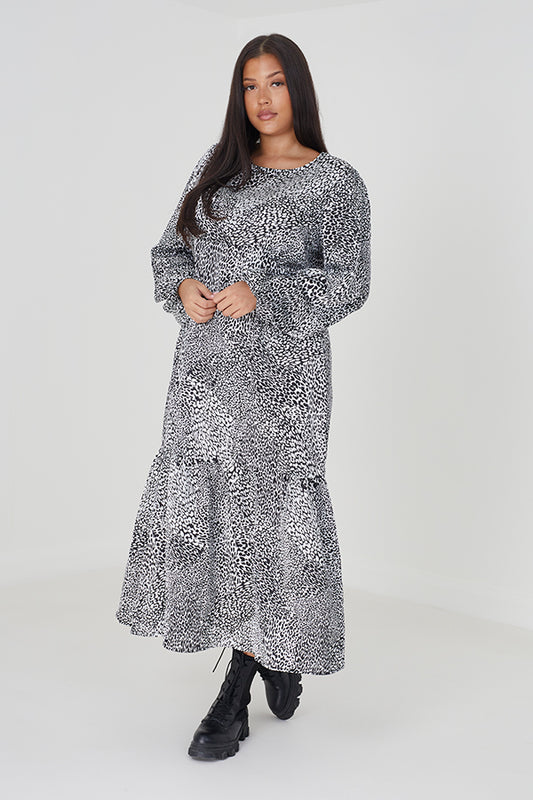 Long Sleeve Printed Satin Dress