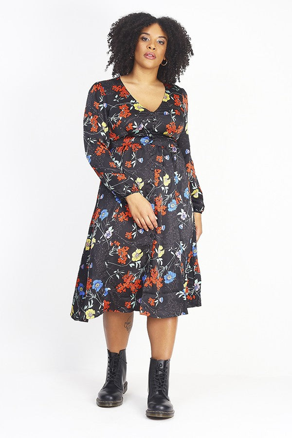 Plus Size Long V-Neck Floral Print Dress