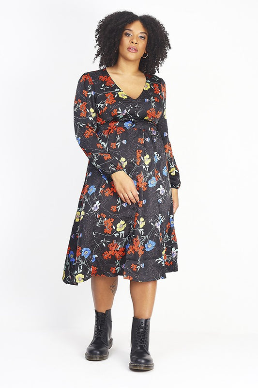 Plus Size Long V-Neck Floral Print Dress