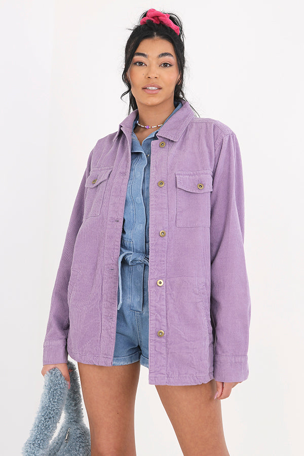 Plus Size Button Through Corduroy Shacket
