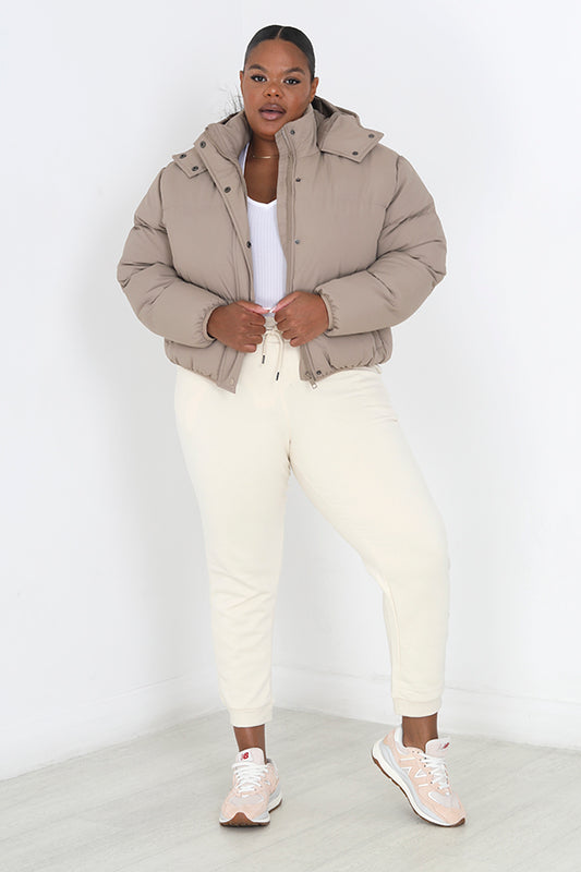 Plus Size Taupe Short Padded Puffer Jacket