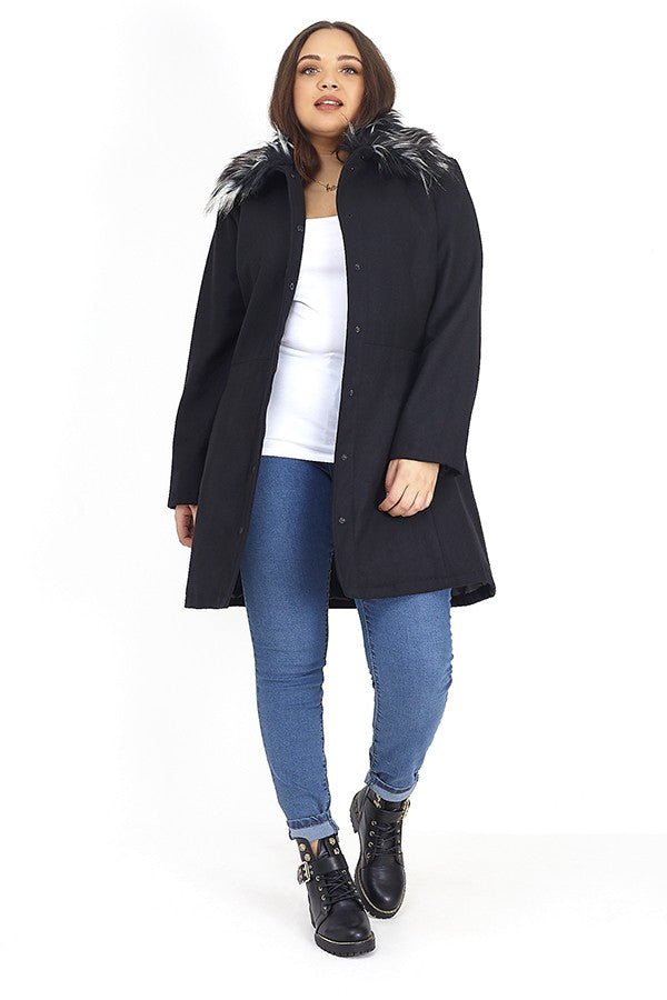 Davina Plus Faux Fur Collar Wool Blend Coat