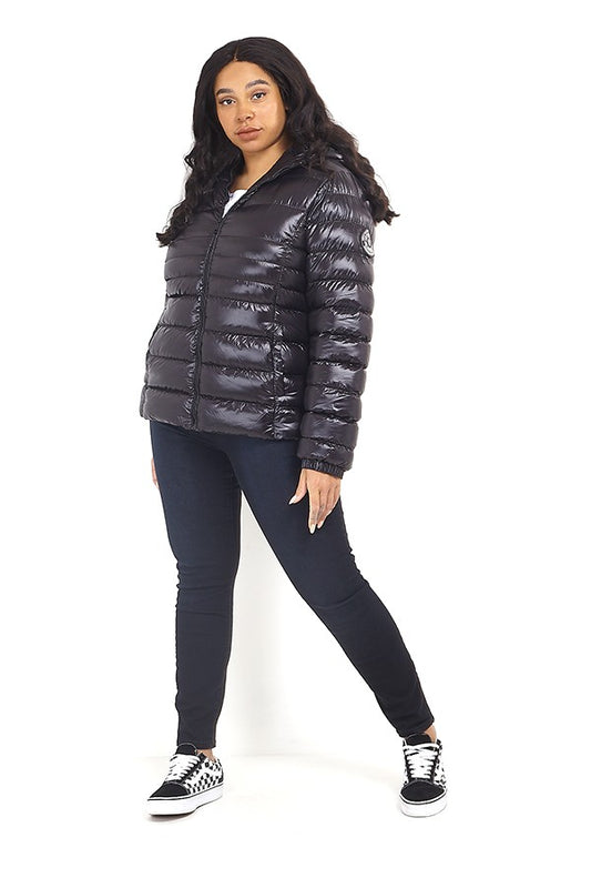 Plus Size Shine Finish Black Puffer Jacket