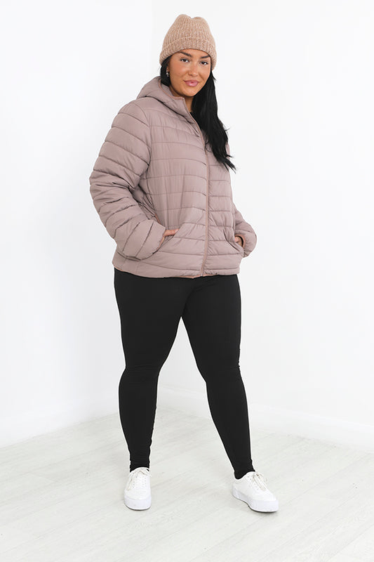 Plus Size Taupe Padded Hooded Puffer Jacket
