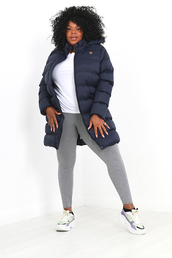 Plus Size Padded Navy Hooded Puffer Jacket