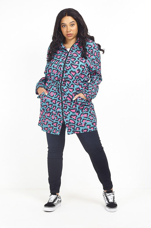 Plus Size Showerproof Leopard Print Hooded Rain Mac