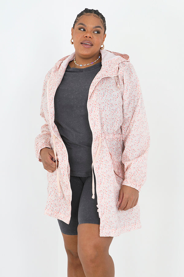 Plus Size Ditsy Print Showerproof Hooded Jacket