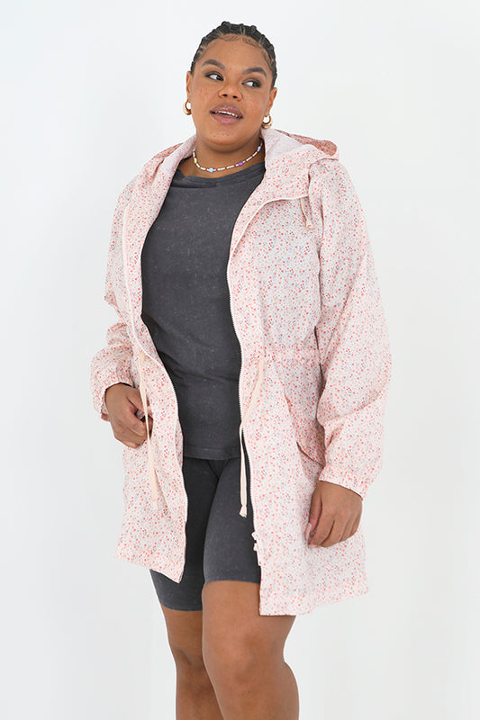 Plus Size Ditsy Print Showerproof Hooded Jacket