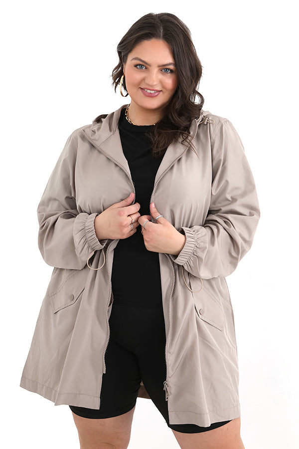 Plus Size Plain Colour Showerproof Hooded Mac