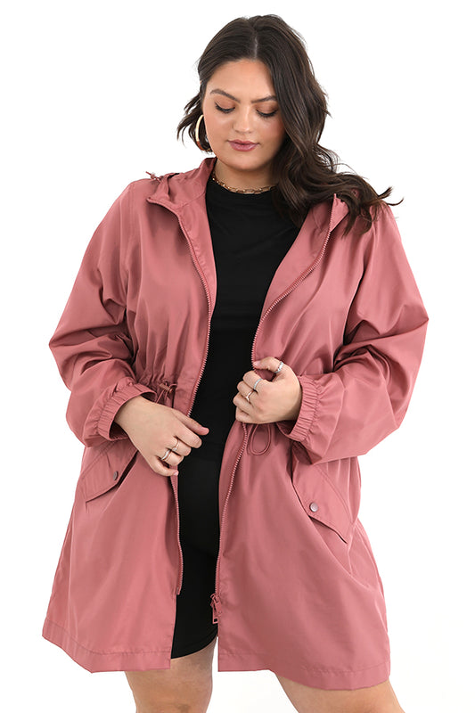 Plus Size Hooded Showerproof Plain Colour Mac